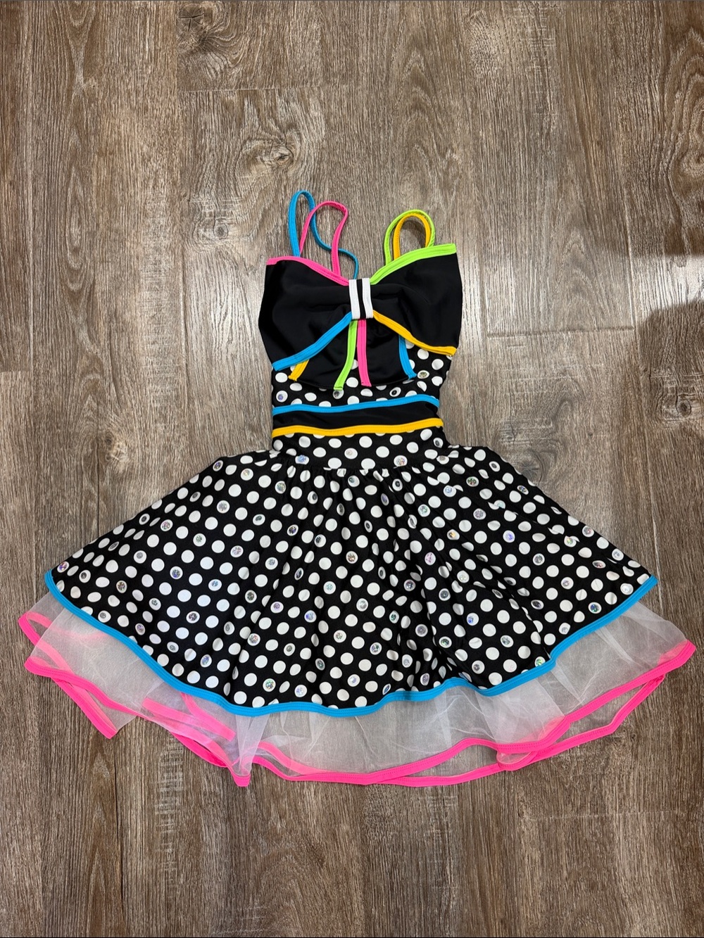 Revolution Dancewear Black Polka Dot Tutu Dance Dress with Neon Trim Size: SA - Picture 2 of 7